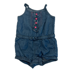 3/20$ Place Baby Denim Chambray Romper with Pink Buttons size 6-9 months